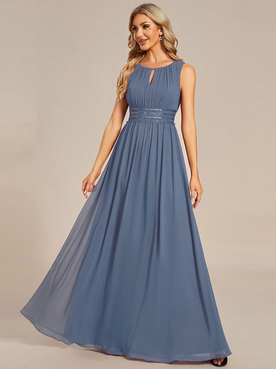 KALIA|Simple Sleeveless A-line Chiffon Bridesmaid Dress with Hollow Out Detail