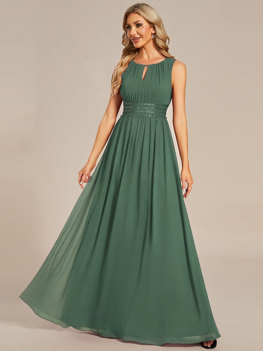 KALIA|Simple Sleeveless A-line Chiffon Bridesmaid Dress with Hollow Out Detail