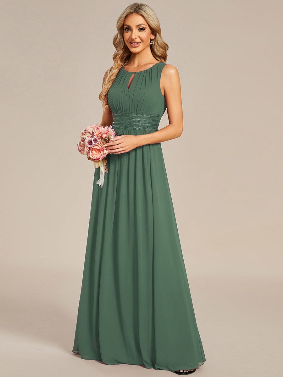 KALIA|Simple Sleeveless A-line Chiffon Bridesmaid Dress with Hollow Out Detail