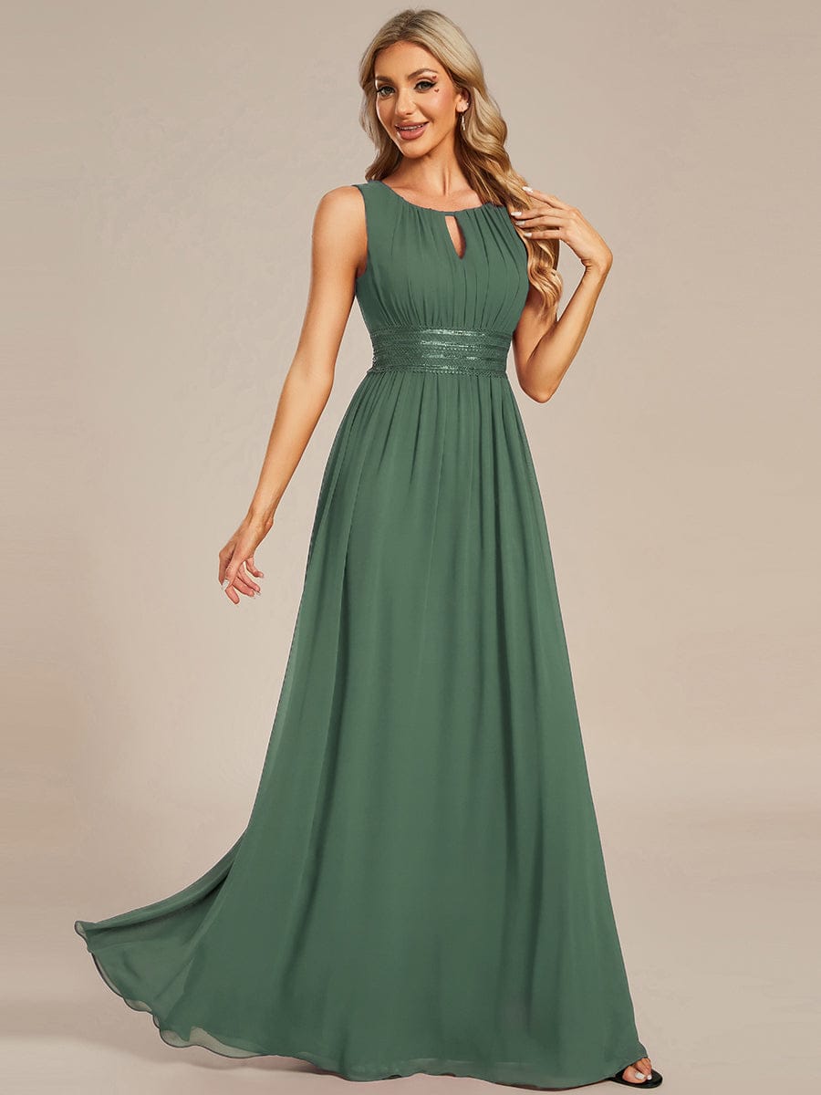 KALIA|Simple Sleeveless A-line Chiffon Bridesmaid Dress with Hollow Out Detail