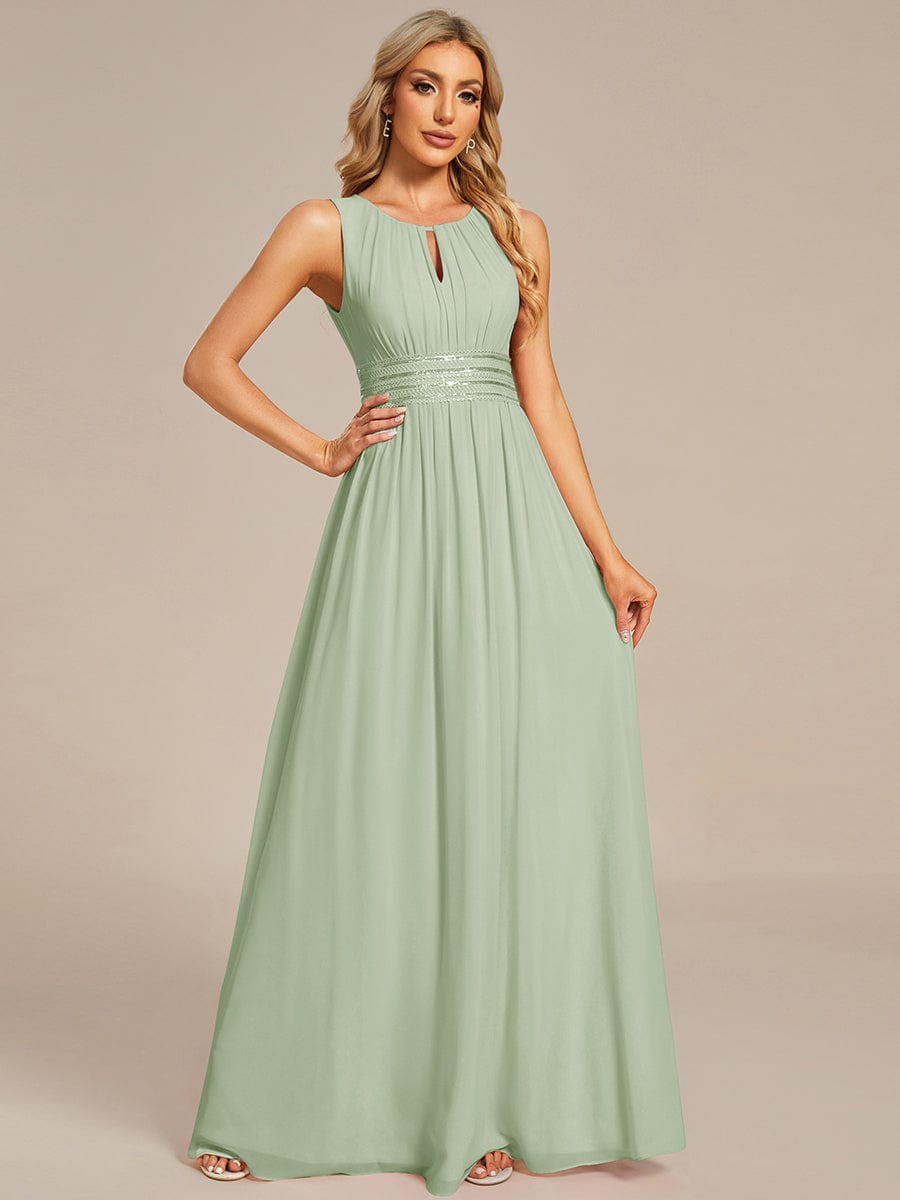 KALIA|Simple Sleeveless A-line Chiffon Bridesmaid Dress with Hollow Out Detail