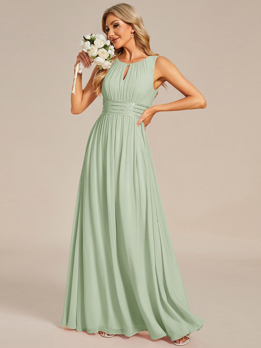 KALIA|Simple Sleeveless A-line Chiffon Bridesmaid Dress with Hollow Out Detail