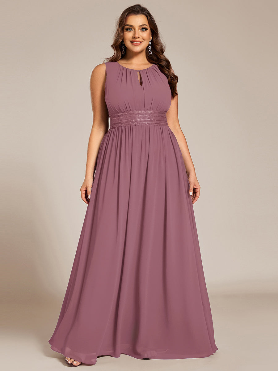 pretty KALIA|Plus Size Hollow Out Sleeveless Empire Waist Chiffon Bridesmaid Dress