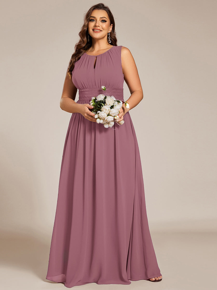 KALIA|Simple Sleeveless A-line Chiffon Bridesmaid Dress with Hollow Out Detail