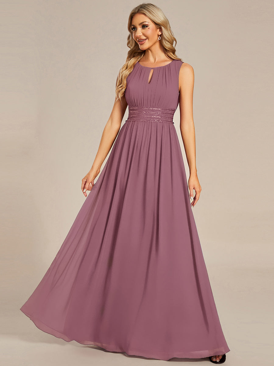 KALIA|Simple Sleeveless A-line Chiffon Bridesmaid Dress with Hollow Out Detail