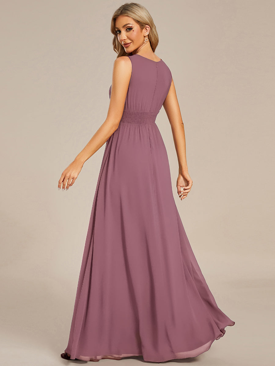 KALIA|Simple Sleeveless A-line Chiffon Bridesmaid Dress with Hollow Out Detail