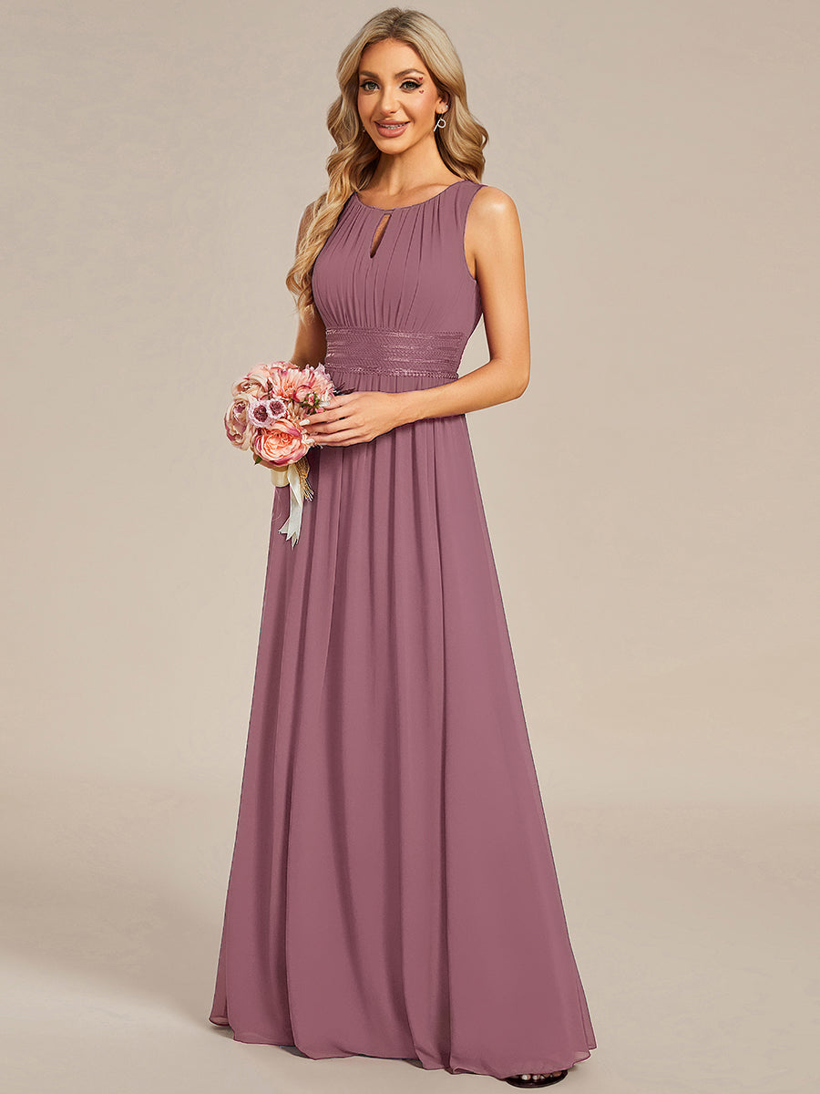 KALIA|Simple Sleeveless A-line Chiffon Bridesmaid Dress with Hollow Out Detail