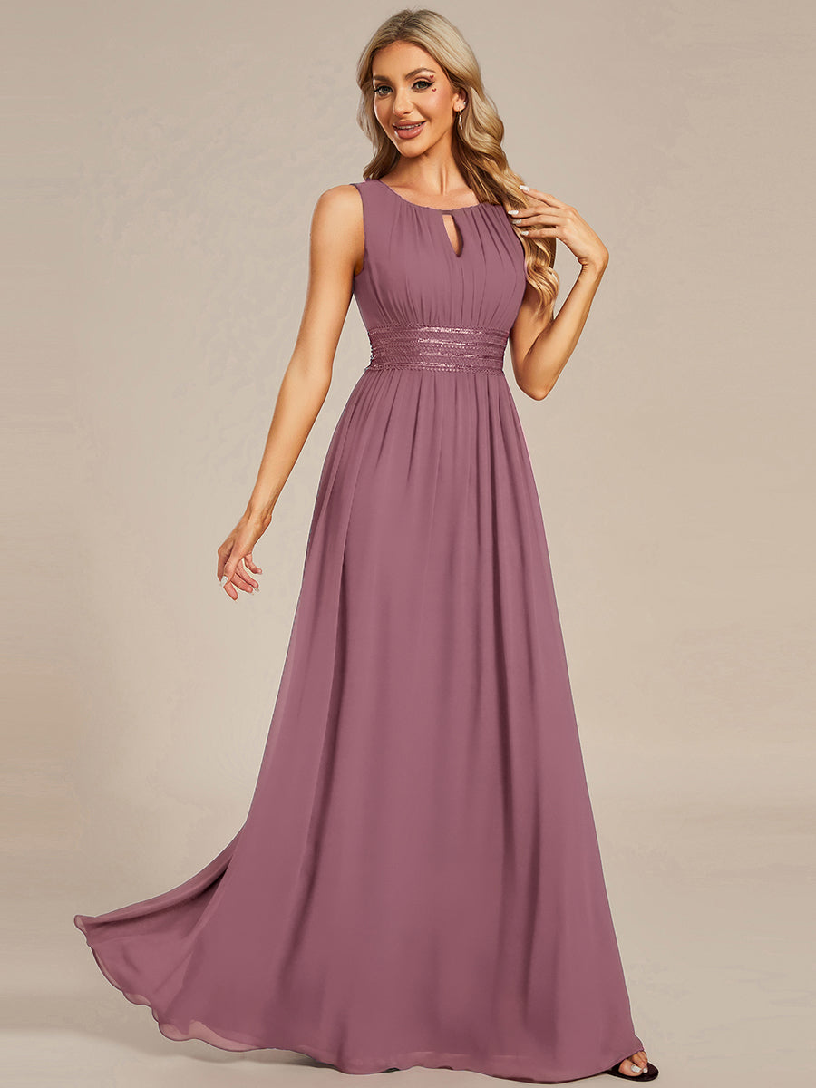 KALIA|Simple Sleeveless A-line Chiffon Bridesmaid Dress with Hollow Out Detail