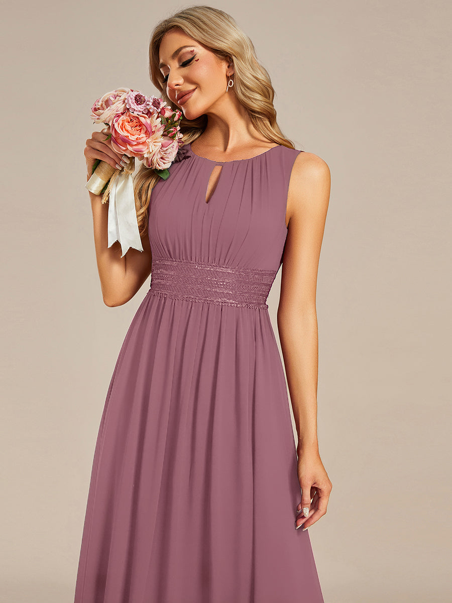 KALIA|Simple Sleeveless A-line Chiffon Bridesmaid Dress with Hollow Out Detail