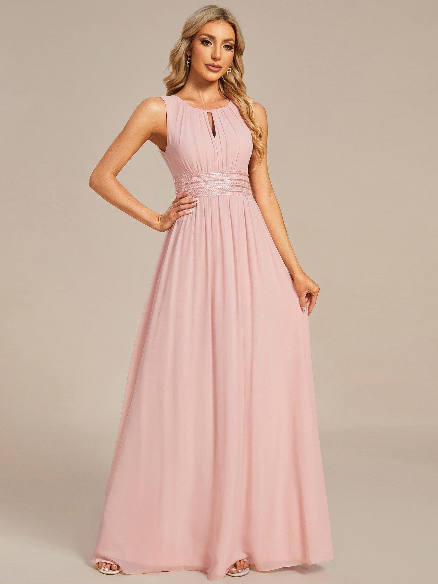 KALIA|Simple Sleeveless A-line Chiffon Bridesmaid Dress with Hollow Out Detail