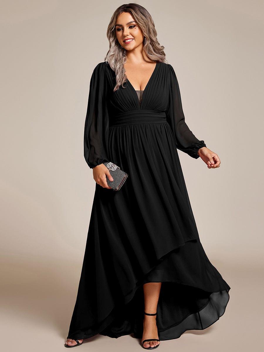 pretty GRIFFIN|Plus Size V-Neck Long Lantern Sleeves A-Line Chiffon Bridesmaid Dress