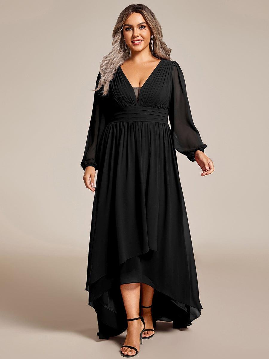 pretty GRIFFIN|Plus Size V-Neck Long Lantern Sleeves A-Line Chiffon Bridesmaid Dress