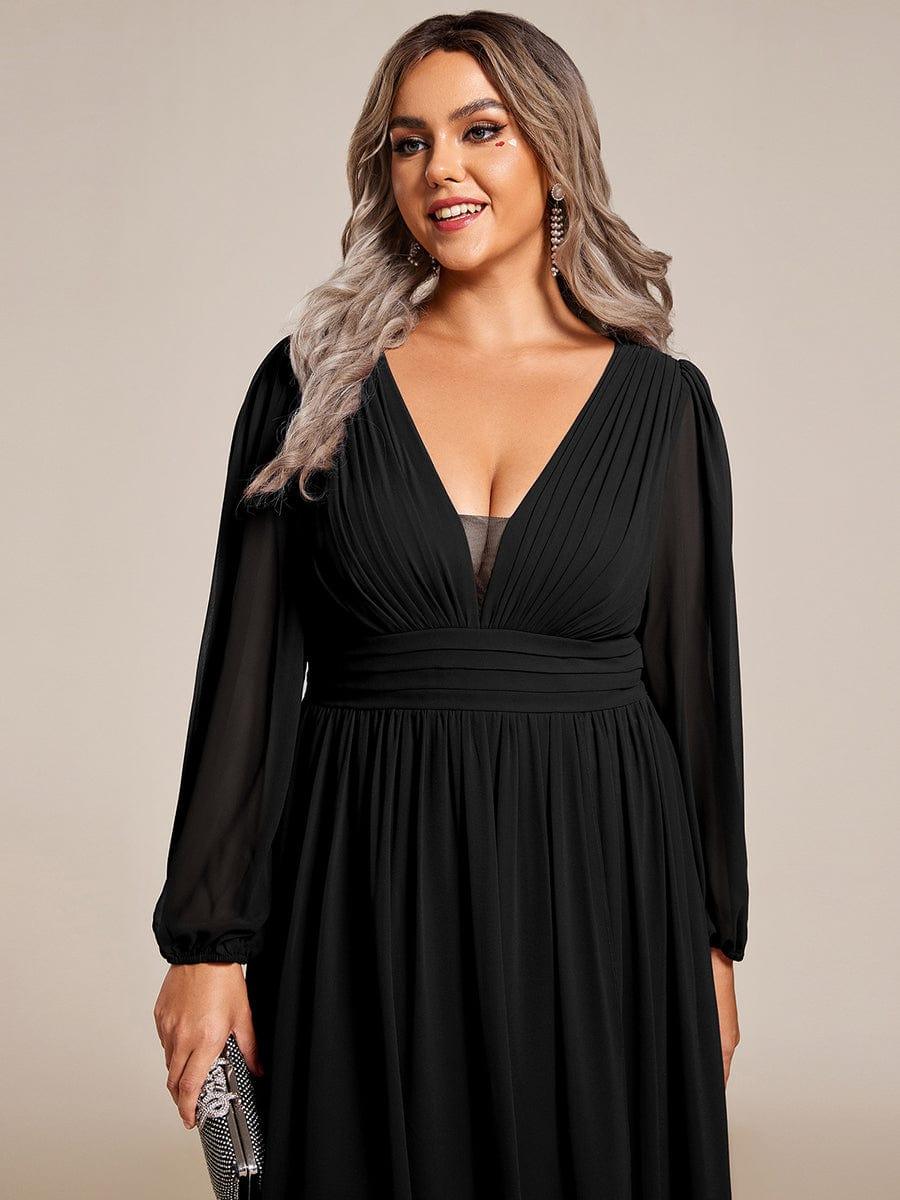 pretty GRIFFIN|Plus Size V-Neck Long Lantern Sleeves A-Line Chiffon Bridesmaid Dress