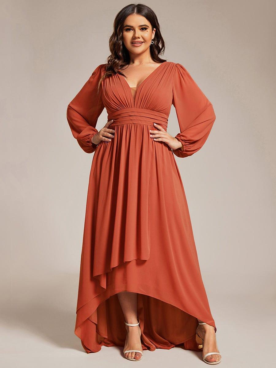 pretty GRIFFIN|Plus Size V-Neck Long Lantern Sleeves A-Line Chiffon Bridesmaid Dress