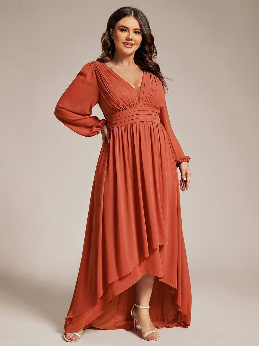 pretty GRIFFIN|Plus Size V-Neck Long Lantern Sleeves A-Line Chiffon Bridesmaid Dress