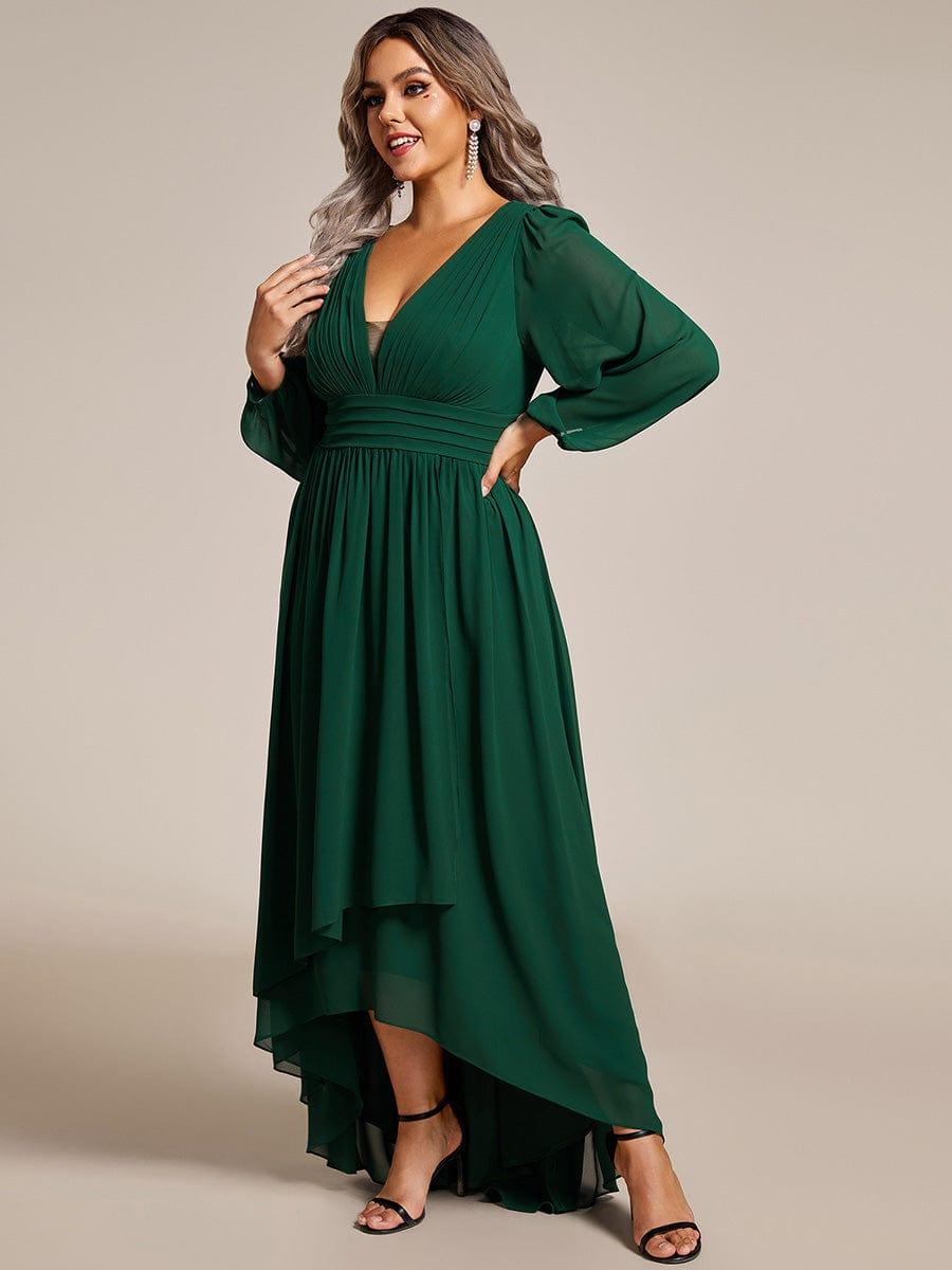 pretty GRIFFIN|Plus Size V-Neck Long Lantern Sleeves A-Line Chiffon Bridesmaid Dress