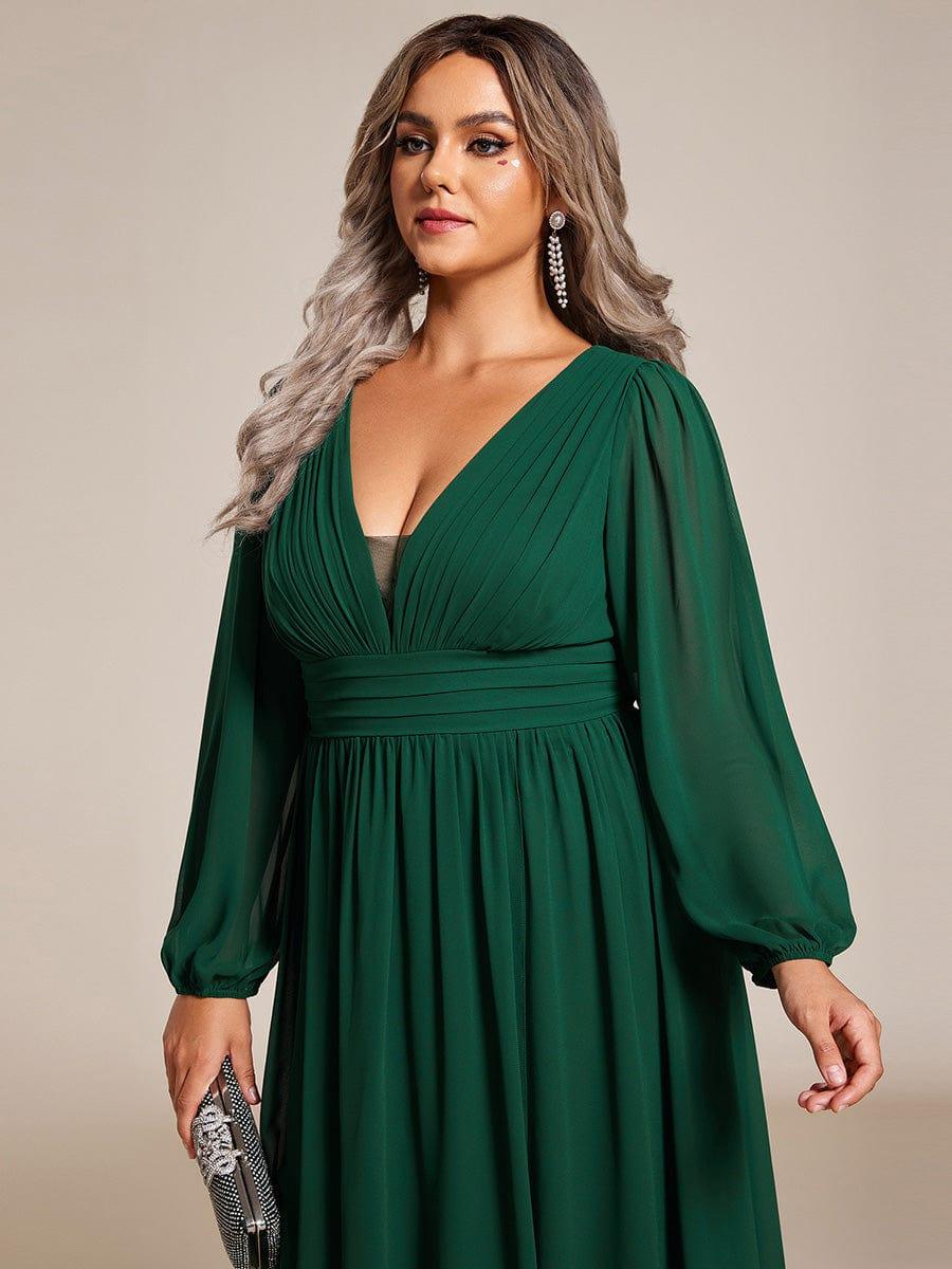 pretty GRIFFIN|Plus Size V-Neck Long Lantern Sleeves A-Line Chiffon Bridesmaid Dress