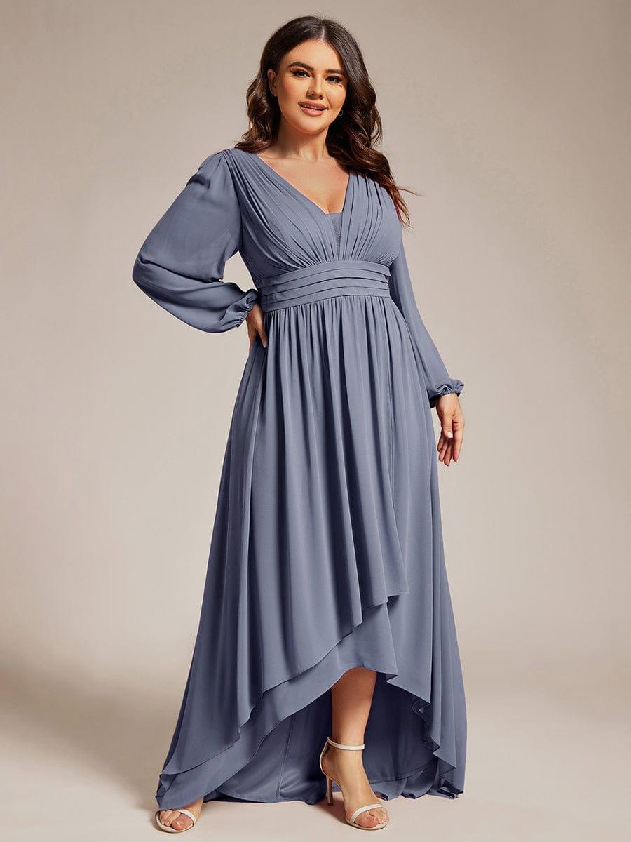 pretty GRIFFIN|Plus Size V-Neck Long Lantern Sleeves A-Line Chiffon Bridesmaid Dress