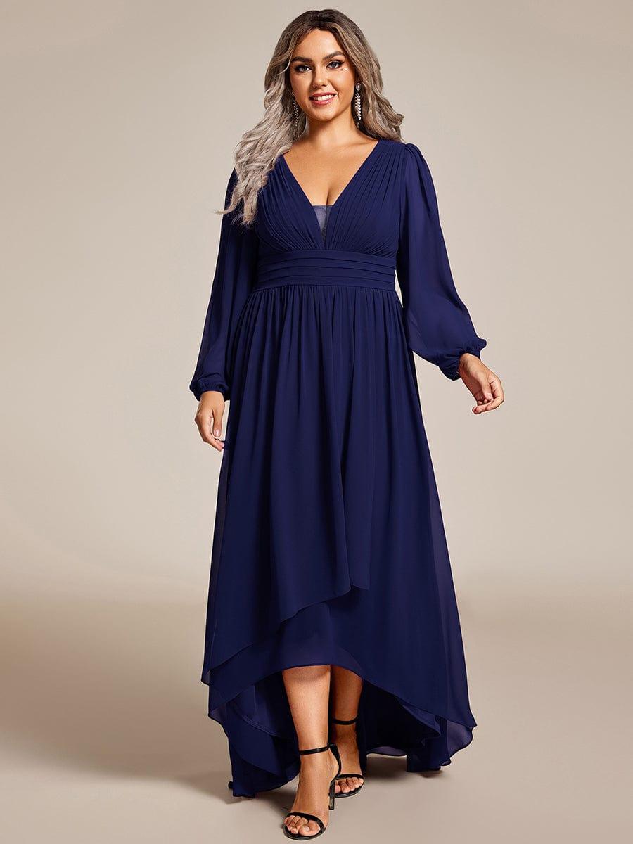 pretty GRIFFIN|Plus Size V-Neck Long Lantern Sleeves A-Line Chiffon Bridesmaid Dress