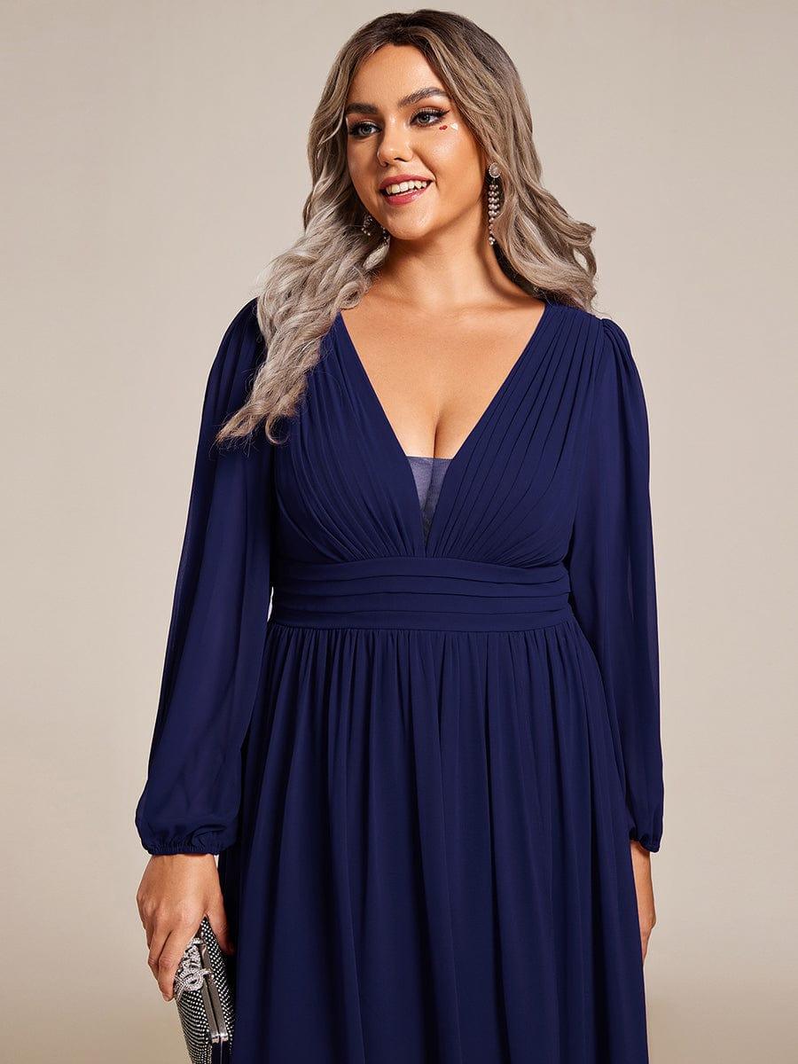 pretty GRIFFIN|Plus Size V-Neck Long Lantern Sleeves A-Line Chiffon Bridesmaid Dress