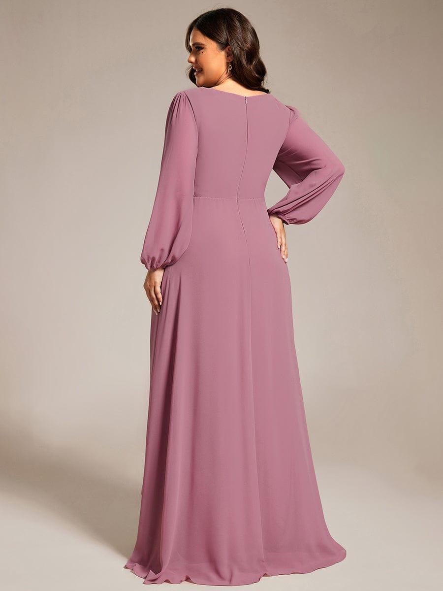 pretty GRIFFIN|Plus Size V-Neck Long Lantern Sleeves A-Line Chiffon Bridesmaid Dress
