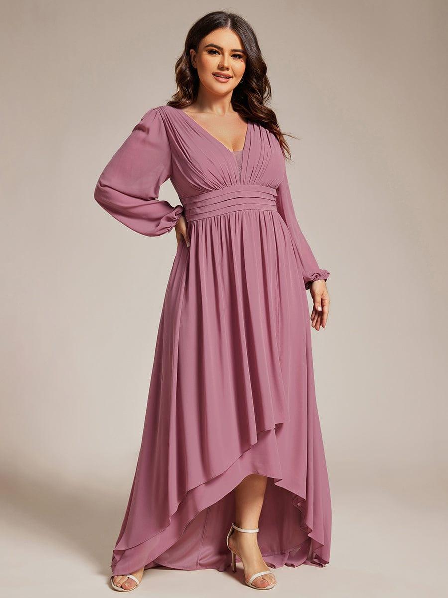 pretty GRIFFIN|Plus Size V-Neck Long Lantern Sleeves A-Line Chiffon Bridesmaid Dress