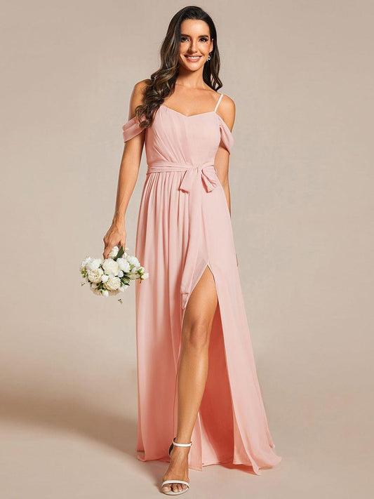 ADA|Sweetheart Neckline Cold Shoulder Chiffon Bridesmaid Dress