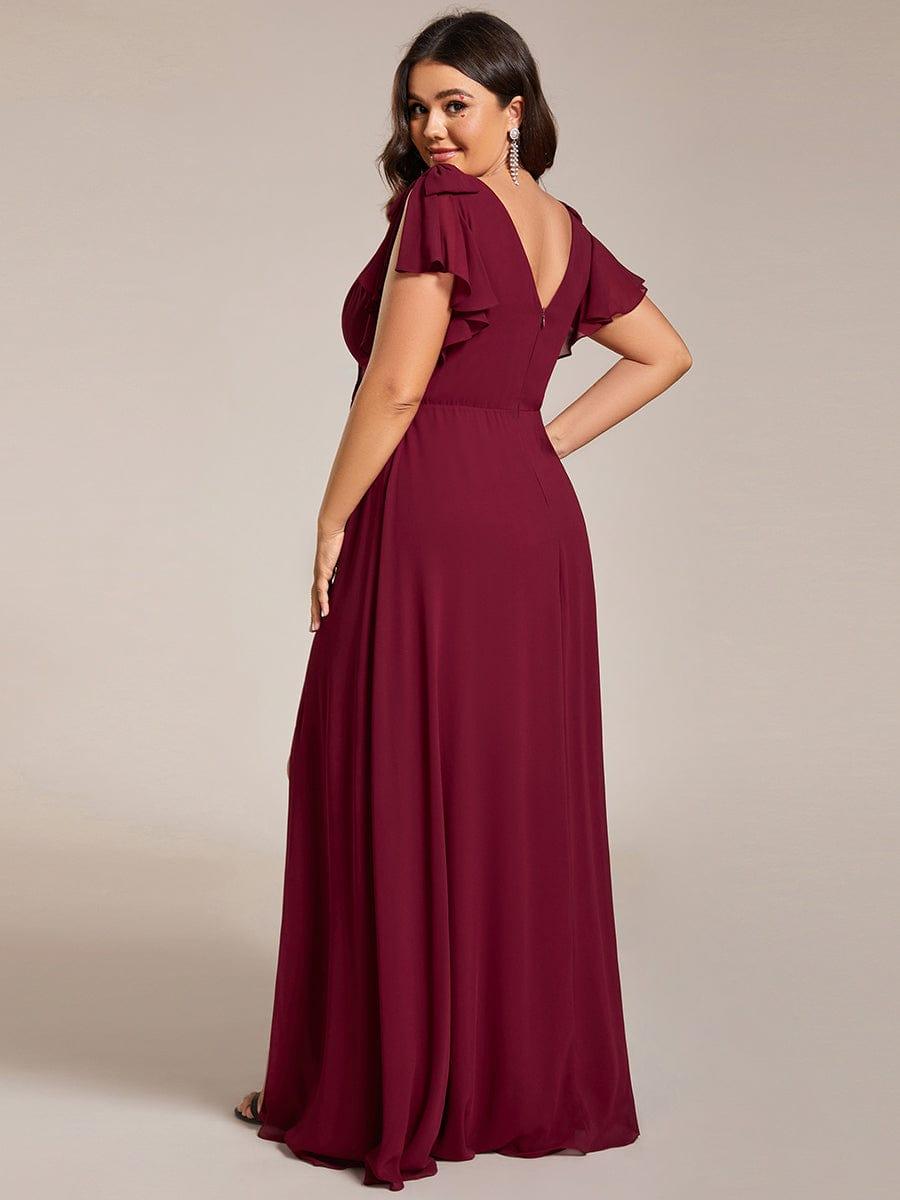 ROSY|Short Sleeves with Bowknot High Front Slit A-Line Chiffon Bridesmaid Dress