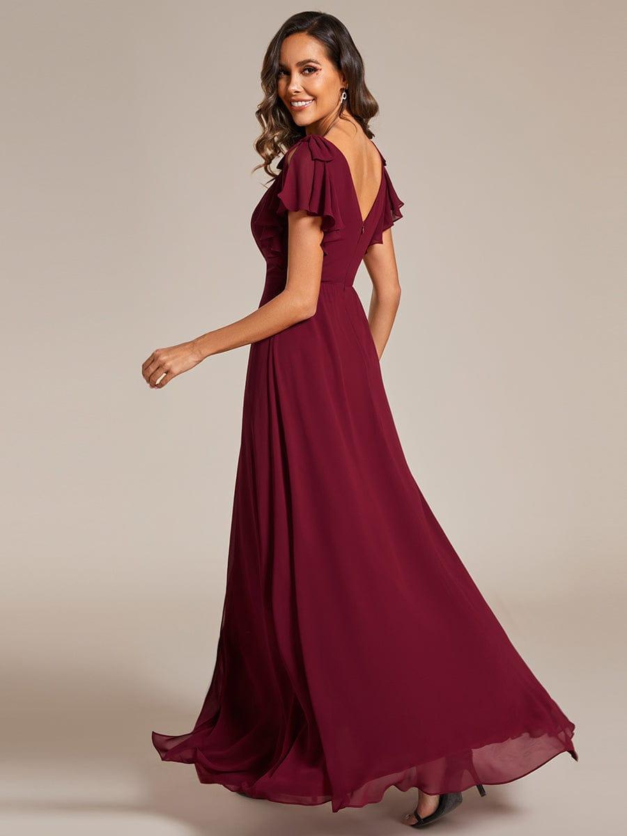 ROSY|Short Sleeves with Bowknot High Front Slit A-Line Chiffon Bridesmaid Dress