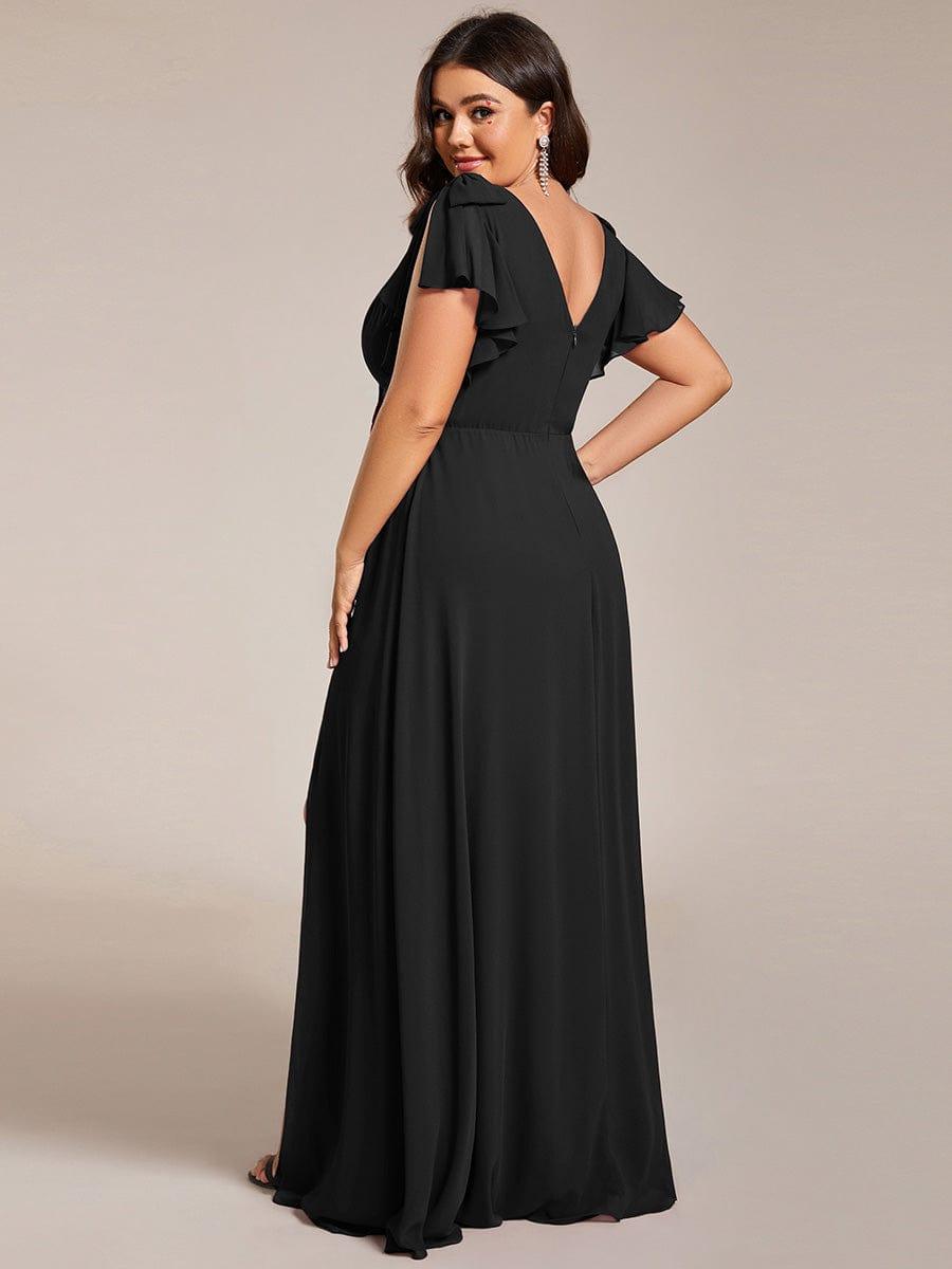 ROSY|Short Sleeves with Bowknot High Front Slit A-Line Chiffon Bridesmaid Dress