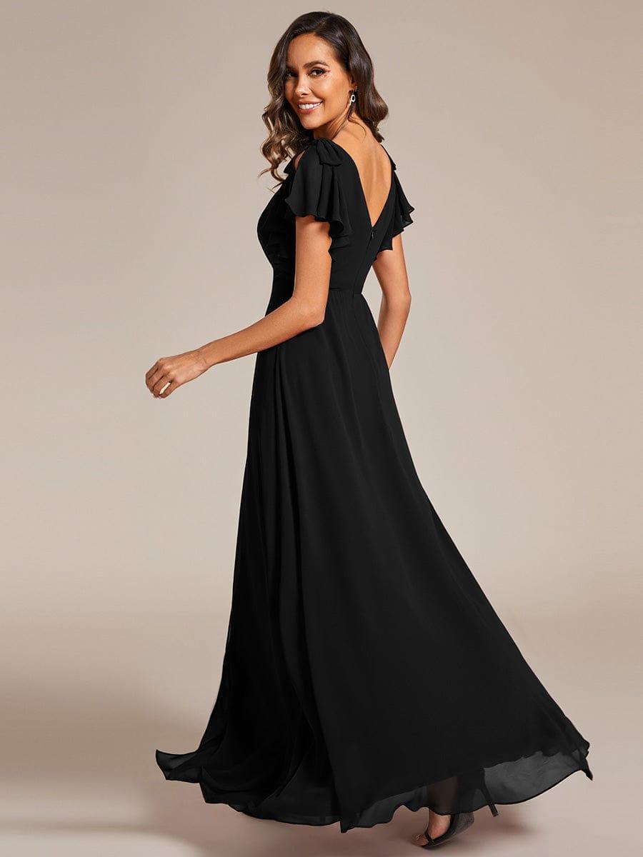 ROSY|Short Sleeves with Bowknot High Front Slit A-Line Chiffon Bridesmaid Dress