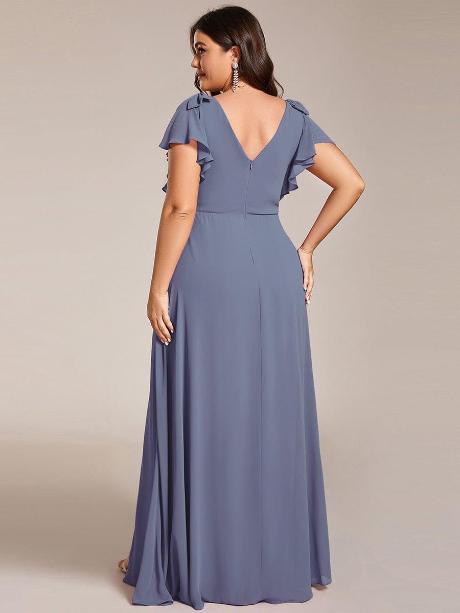 ROSY|Short Sleeves with Bowknot High Front Slit A-Line Chiffon Bridesmaid Dress