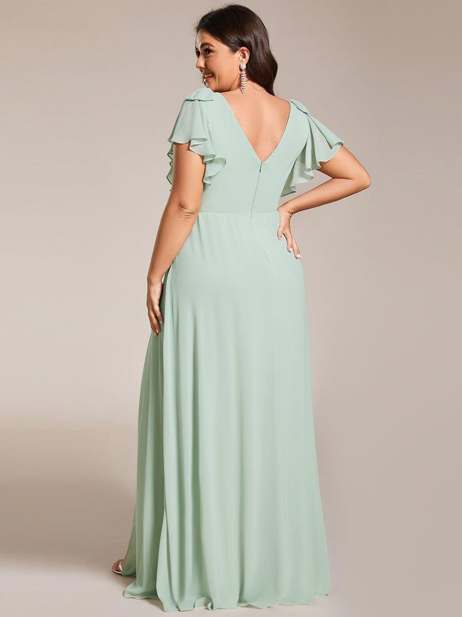 ROSY|Short Sleeves with Bowknot High Front Slit A-Line Chiffon Bridesmaid Dress