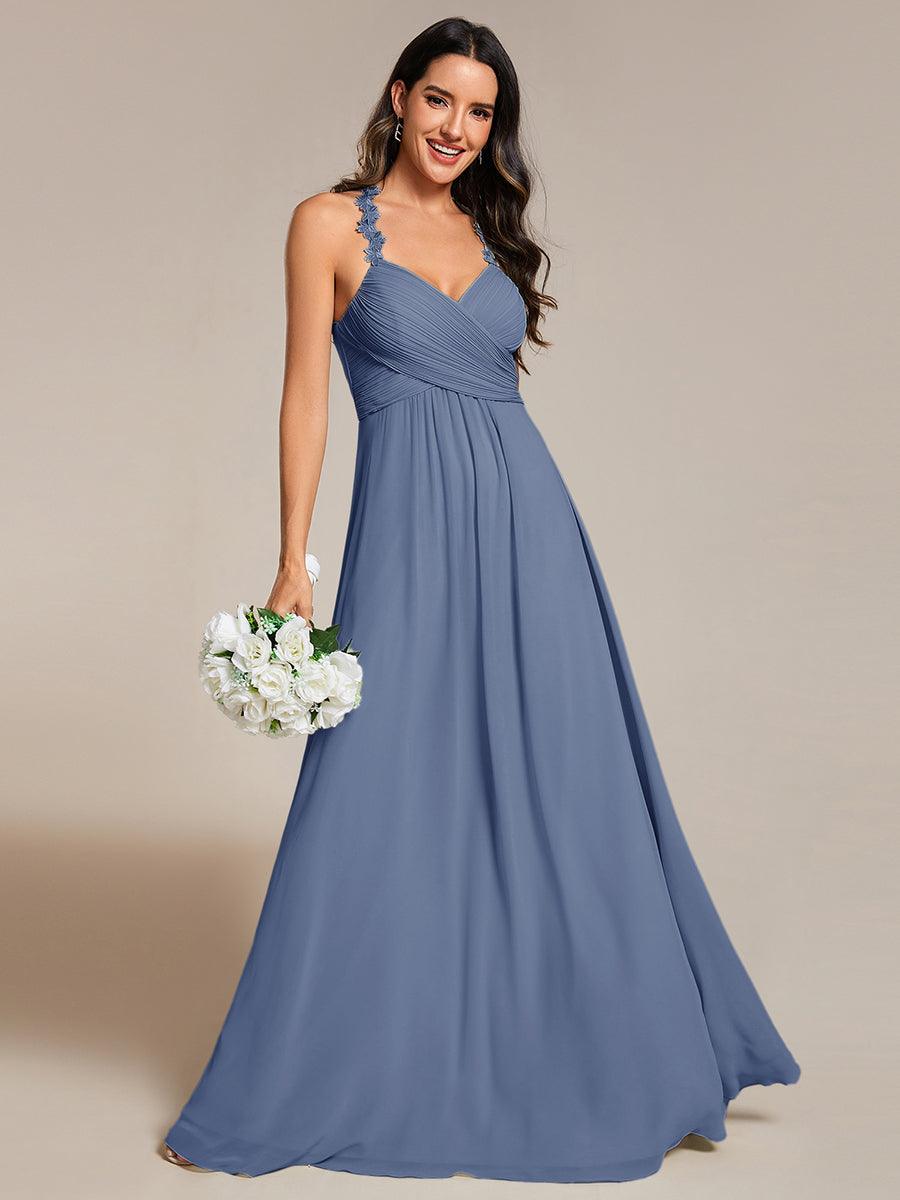 WREN|Floral Halter Neck Pleated Backless Bridesmaid Dress in Chiffon