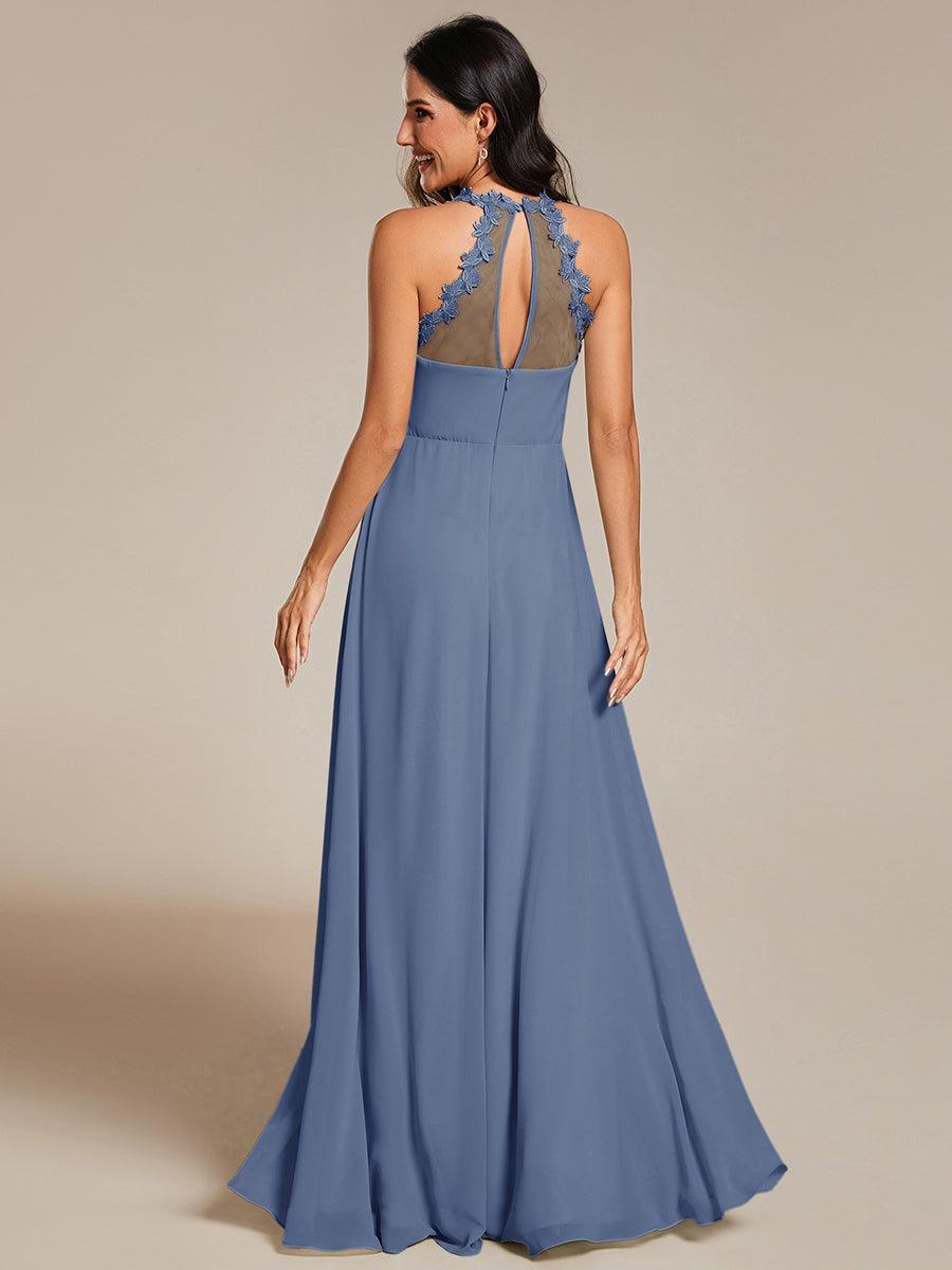 WREN|Floral Halter Neck Pleated Backless Bridesmaid Dress in Chiffon