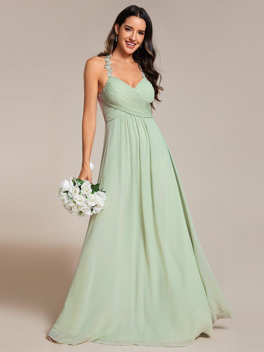 WREN|Floral Halter Neck Pleated Backless Bridesmaid Dress in Chiffon