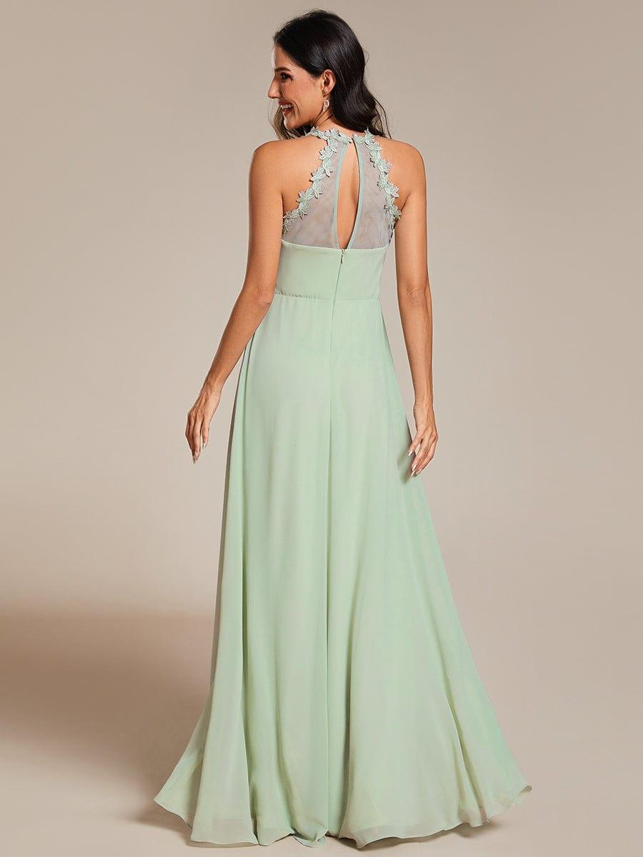WREN|Floral Halter Neck Pleated Backless Bridesmaid Dress in Chiffon