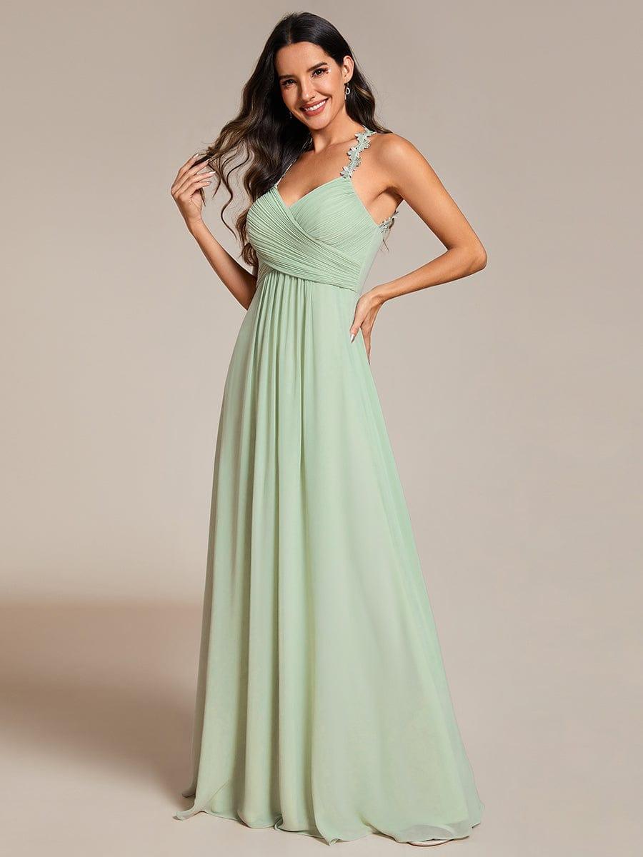 WREN|Floral Halter Neck Pleated Backless Bridesmaid Dress in Chiffon