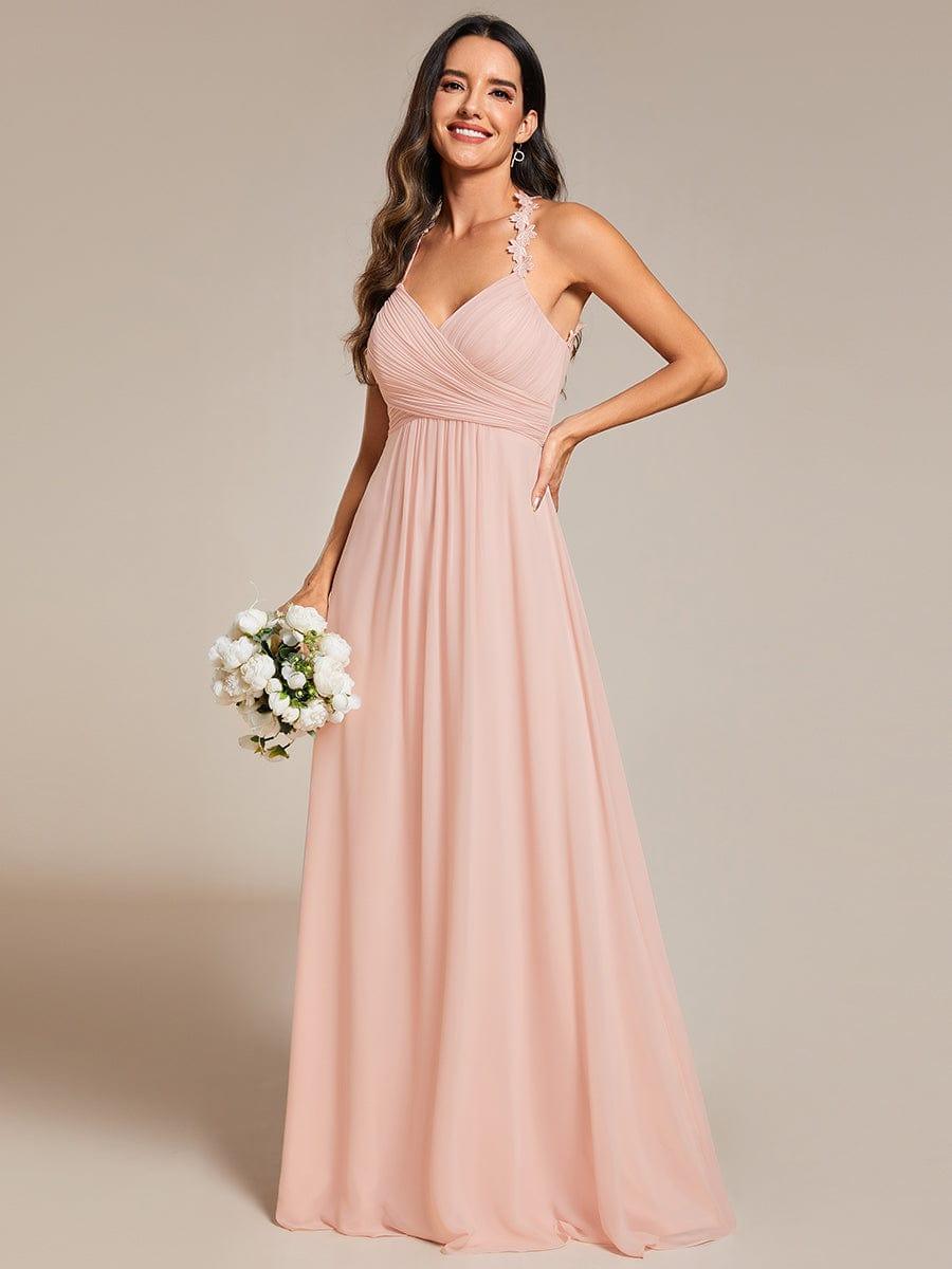 WREN|Floral Halter Neck Pleated Backless Bridesmaid Dress in Chiffon