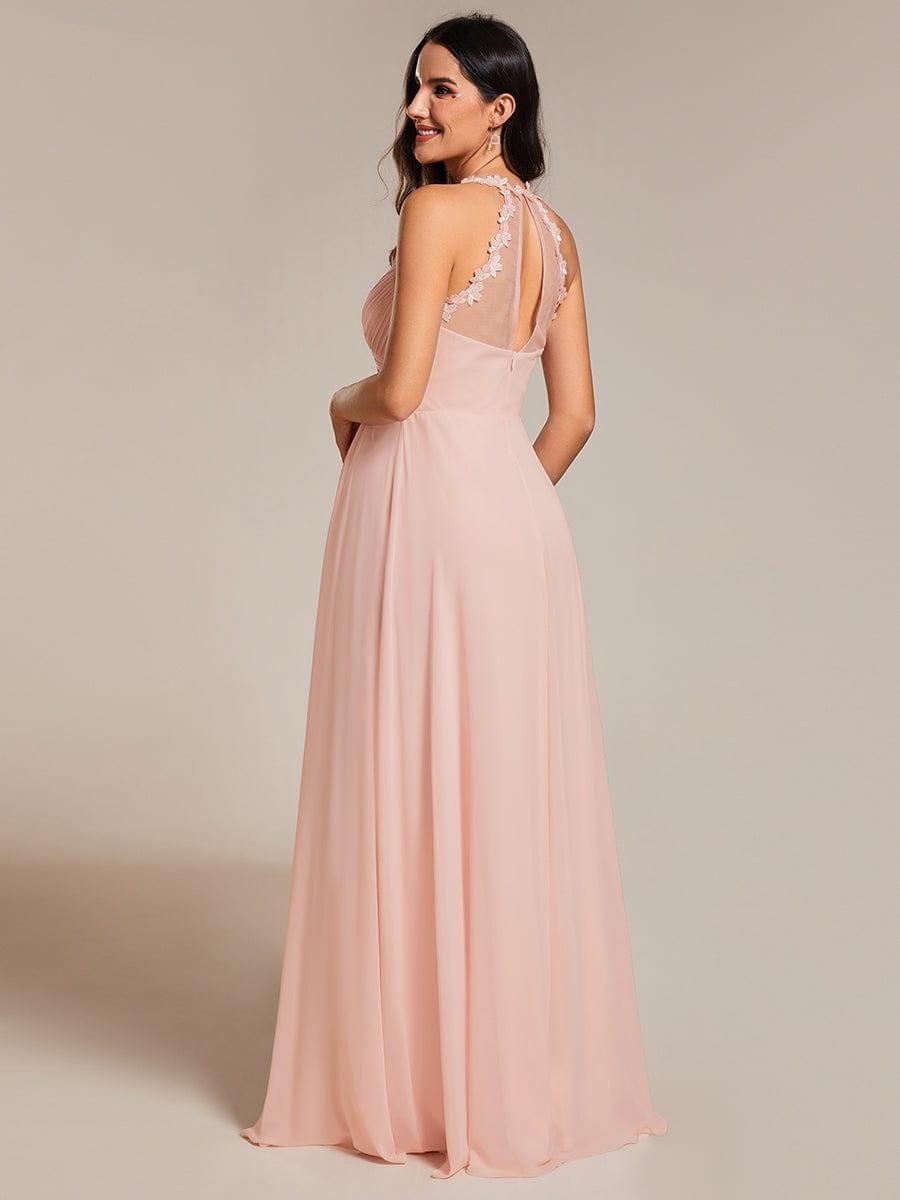 WREN|Floral Halter Neck Pleated Backless Bridesmaid Dress in Chiffon