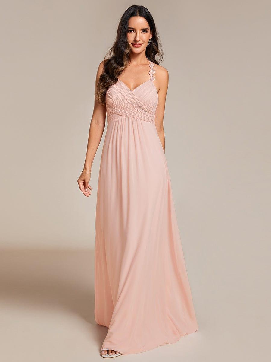 WREN|Floral Halter Neck Pleated Backless Bridesmaid Dress in Chiffon