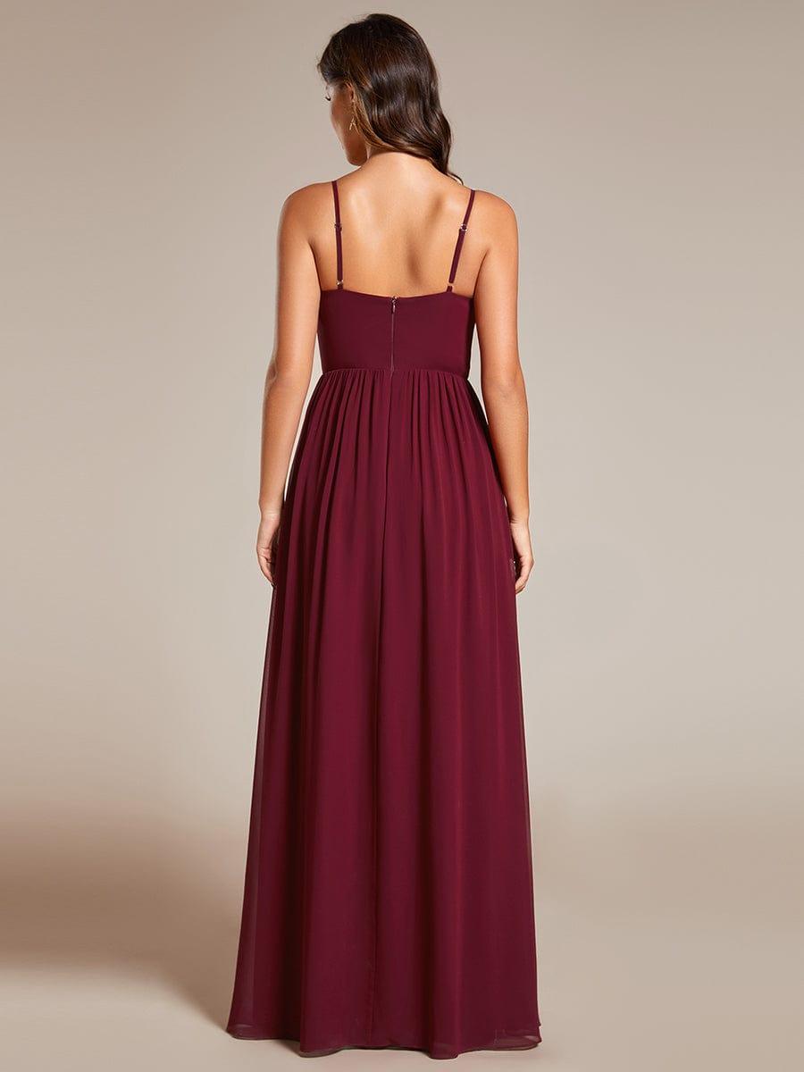 Maxi Sleeveless Pleated Chiffon Bridesmaid Dress with Lotus Leaf