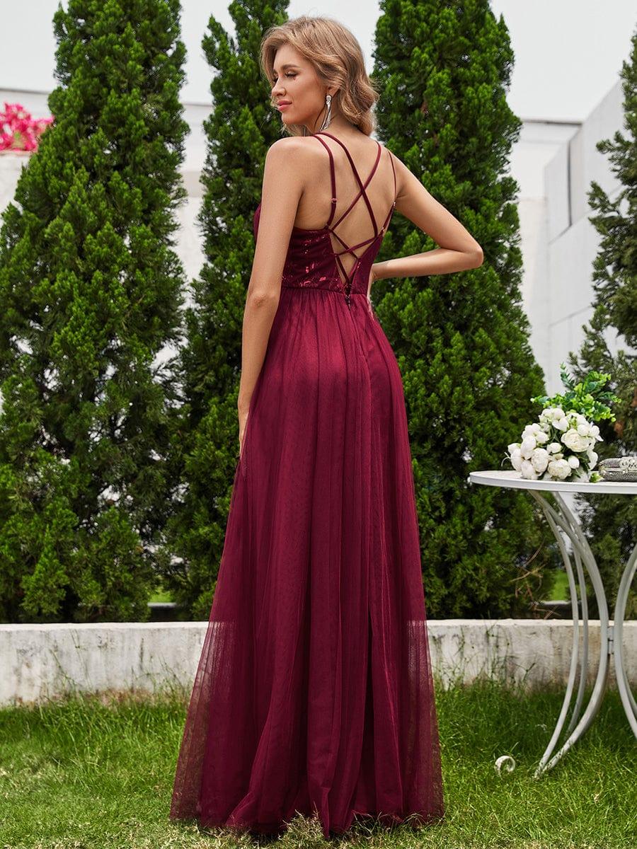 LOGAN|Paillette A-Line Tulle Bridesmaid Dress with Cross-Back Straps