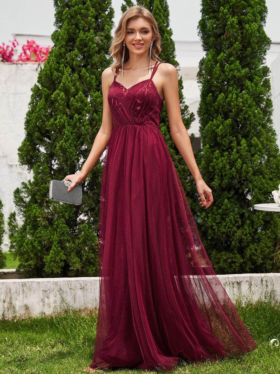 LOGAN|Paillette A-Line Tulle Bridesmaid Dress with Cross-Back Straps