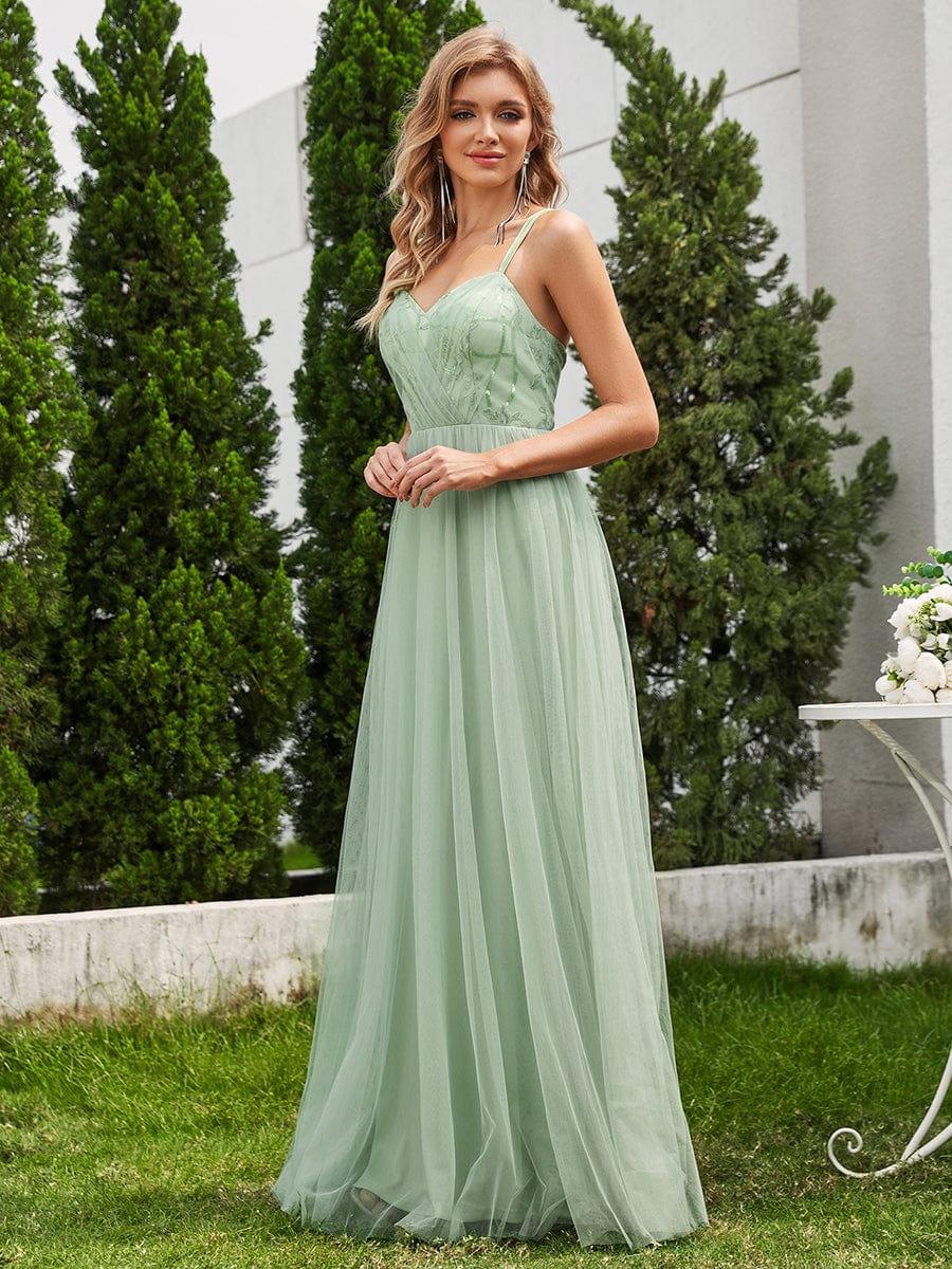 LOGAN|Paillette A-Line Tulle Bridesmaid Dress with Cross-Back Straps