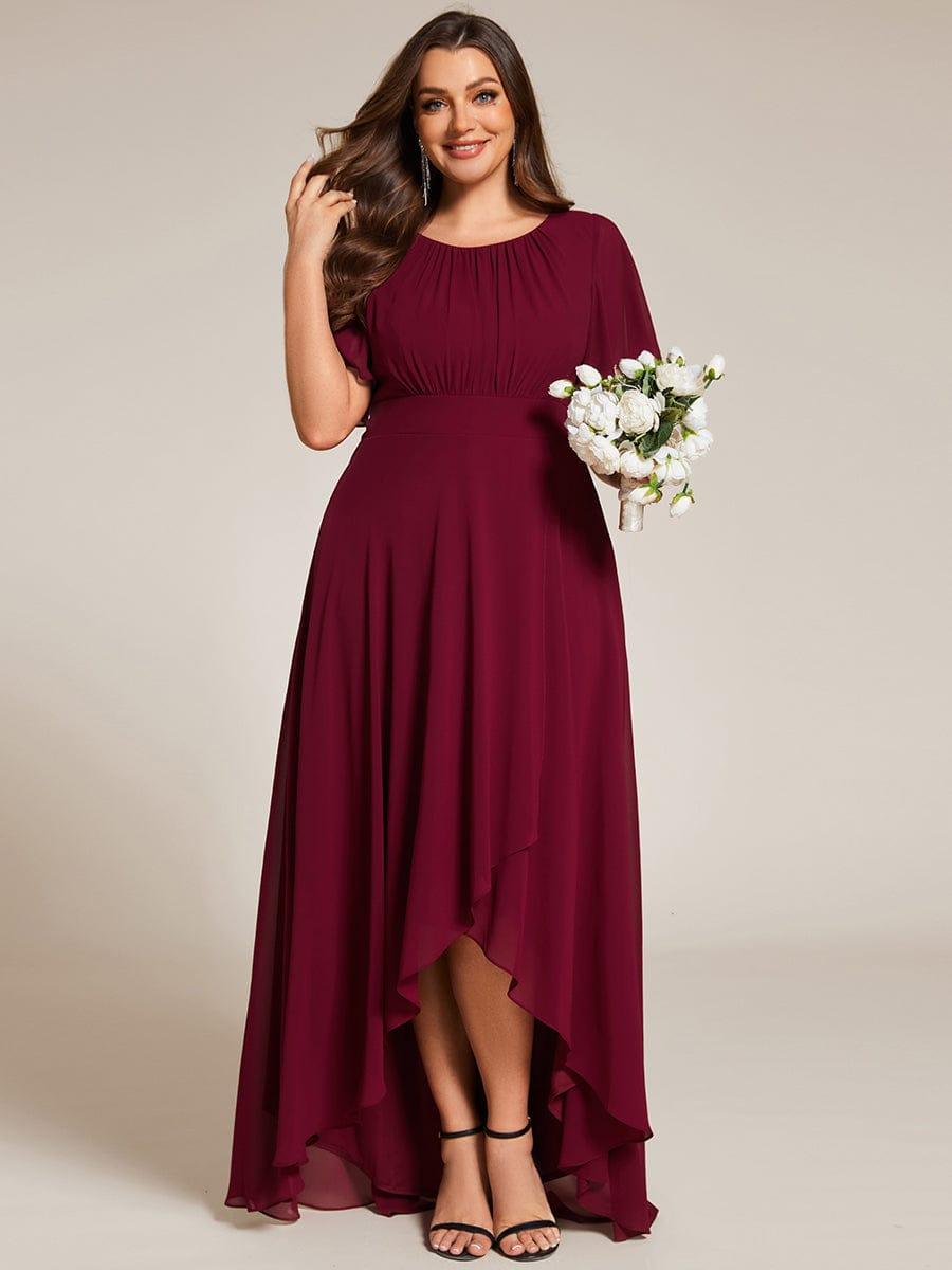 pretty GIGI|Plus Size Asymmetric Hem Short Sleeve Round Neckline Chiffon Bridesmaid Dress