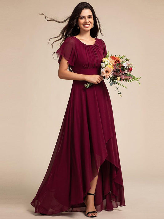 GIGI|Elegant Round Neckline Short Sleeve A-Line Chiffon Bridesmaid Dress