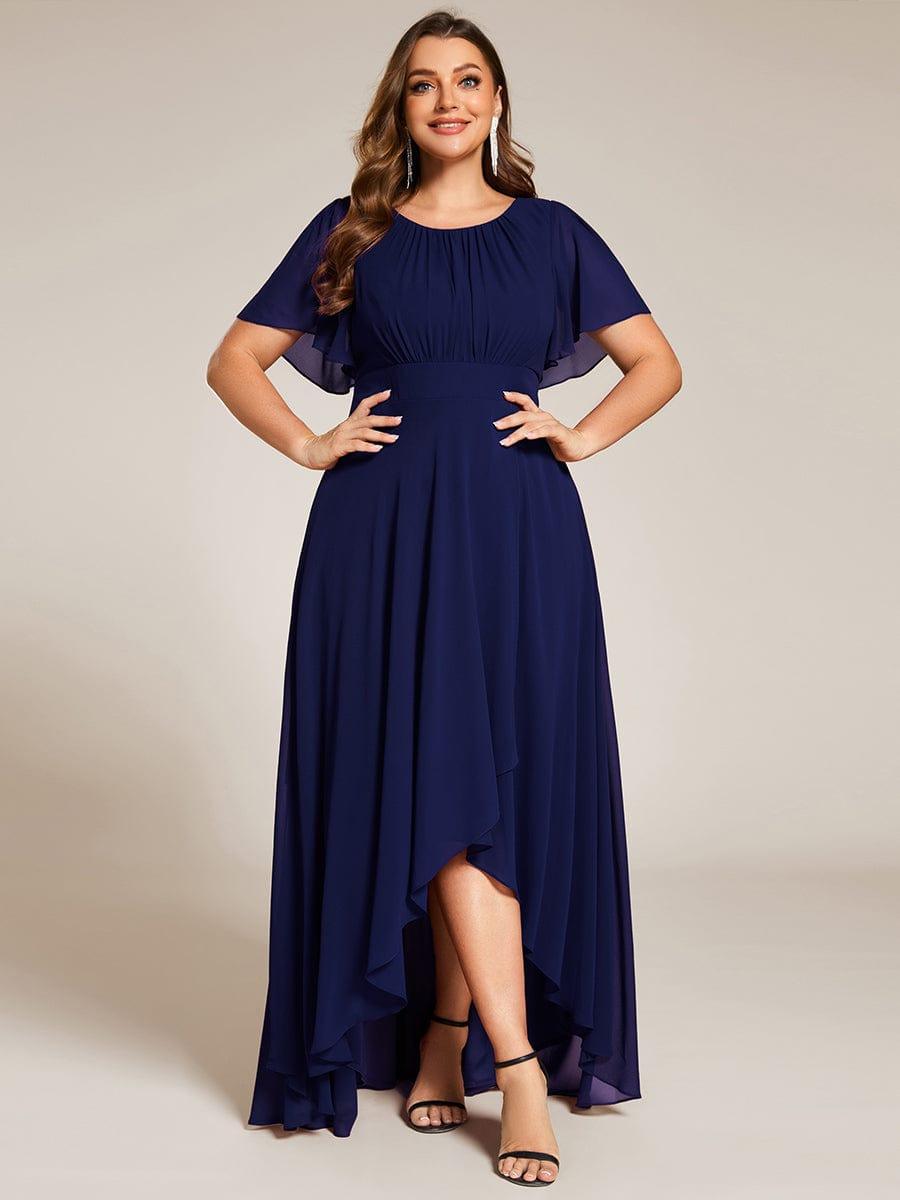 pretty GIGI|Plus Size Asymmetric Hem Short Sleeve Round Neckline Chiffon Bridesmaid Dress