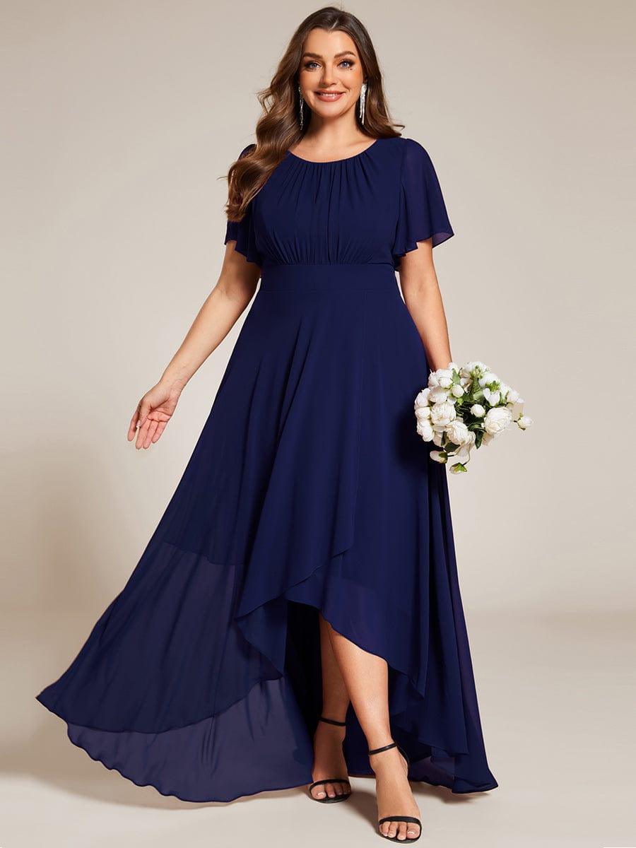 pretty GIGI|Plus Size Asymmetric Hem Short Sleeve Round Neckline Chiffon Bridesmaid Dress