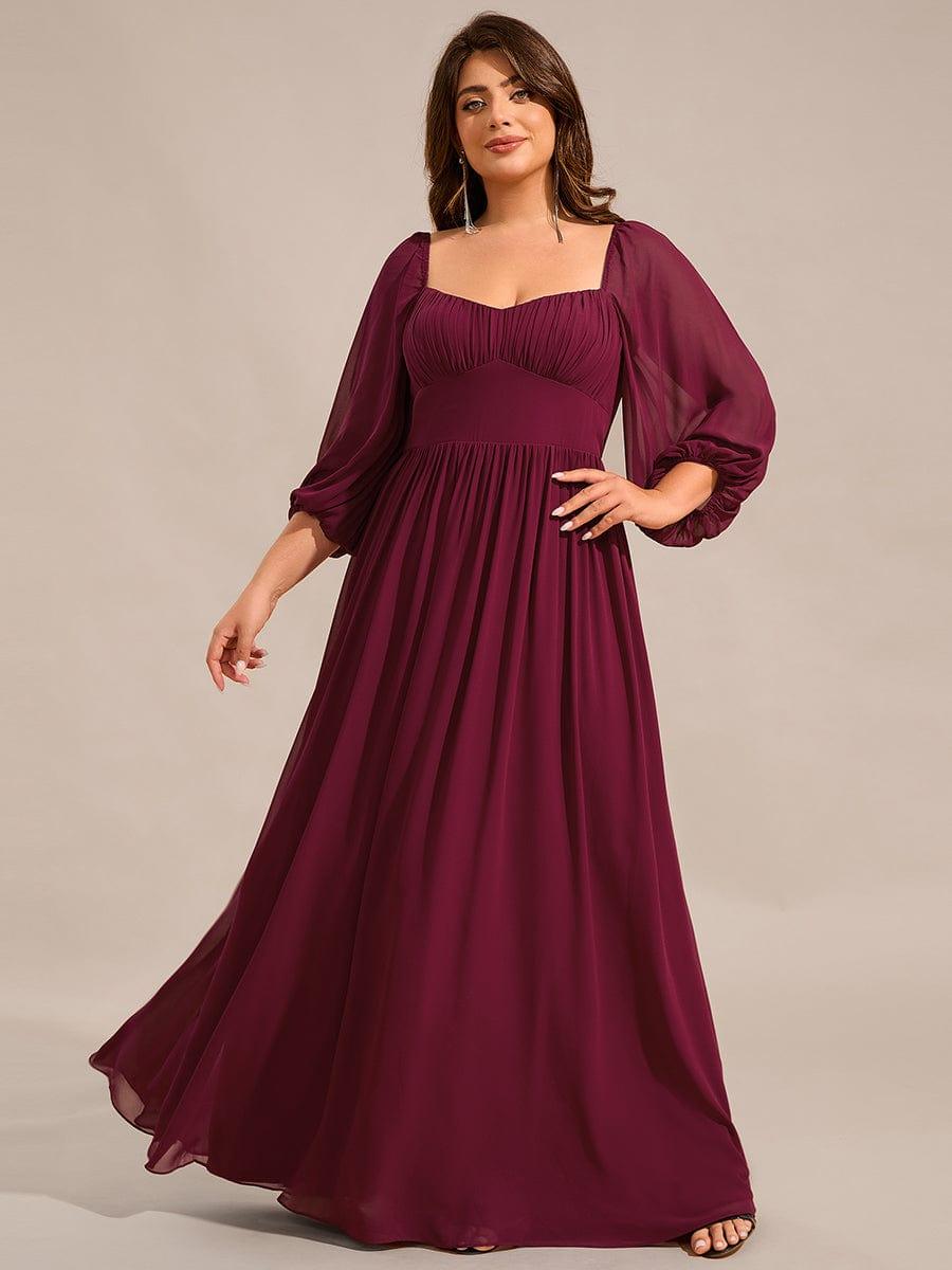 pretty OAKLYN|Plus Size Lace-Up 3/4 Sleeve Chiffon Bridesmaid Dress